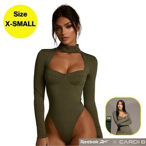2/for $20 🪩 REEBOK x CARDI B Olive Green Bodysuit 🍸 (Size X-Small)
